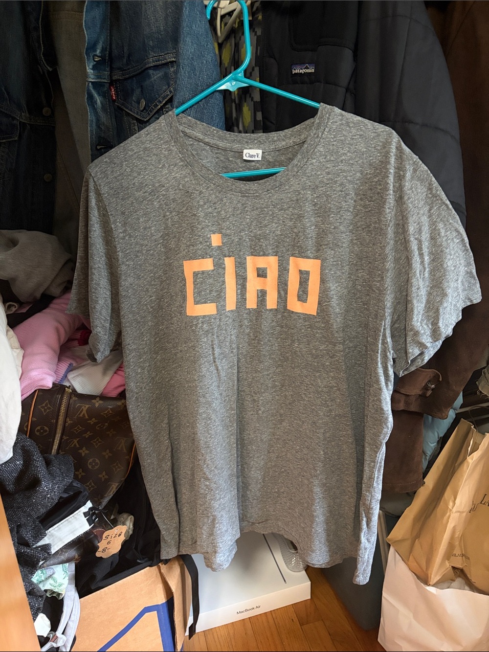 Clare V Gray Tee Women's XL Pink "CIAO" Graphic